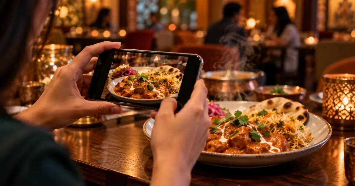 Photographing a restaurant dish on a smartphone for social media