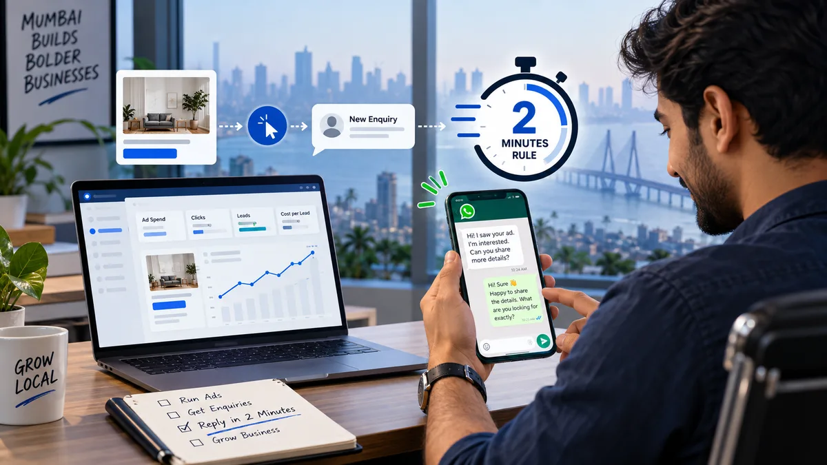 Business owner checking WhatsApp leads from Meta ads in Mumbai - 2-minute response rule