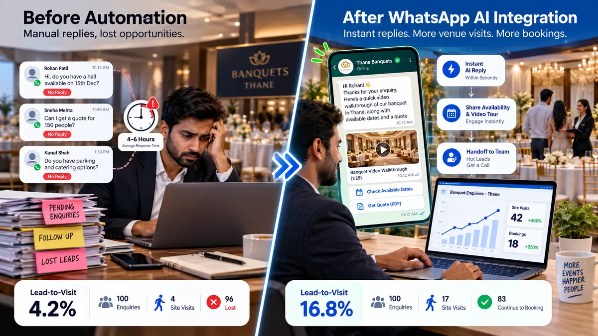 Banquet leads in Thane before and after WhatsApp AI integration